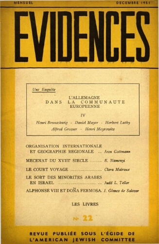 Evidences. N° 22 (Décembre 1951)